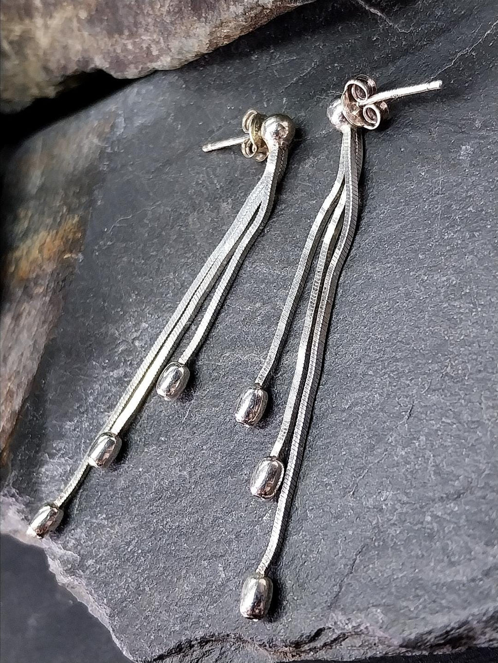 French STERLING SILVER Necklace and Matching Earrings Gift Set - Multi Strand - 10.1g