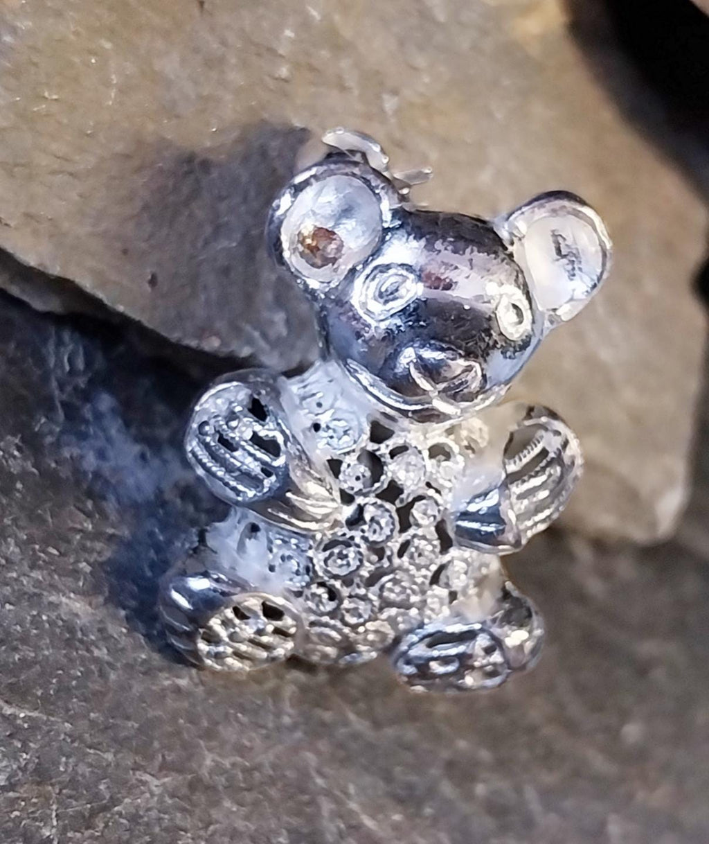 Vintage SILVER TEDDY BEAR Brooch - Sterling 3.5g