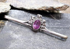 VICTORIAN AMETHYST BROOCH - Three Wise Monkeys Pin - Antique Silver