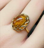 Vintage 9ct GOLD FIRE AMBER Ring - Size uk Q (us 8) - 2.5g