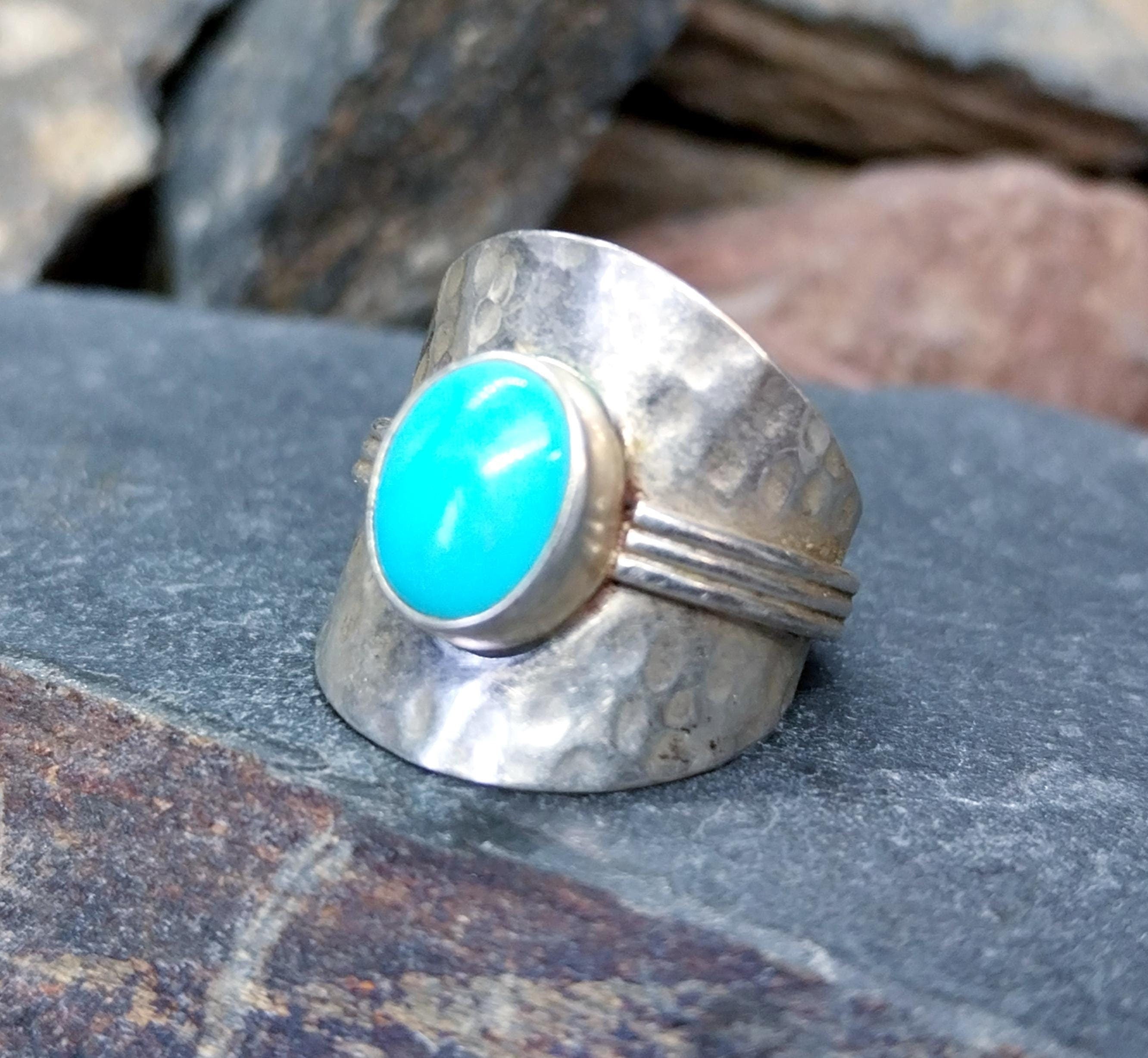 Sterling Silver TURQUOISE RING - uk size N 1/2 (us 7) - 5.1g