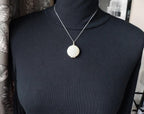 Large Silver Circular LOCKET with Four Leaf Clover Pattern on 18" Chain - 5.7g