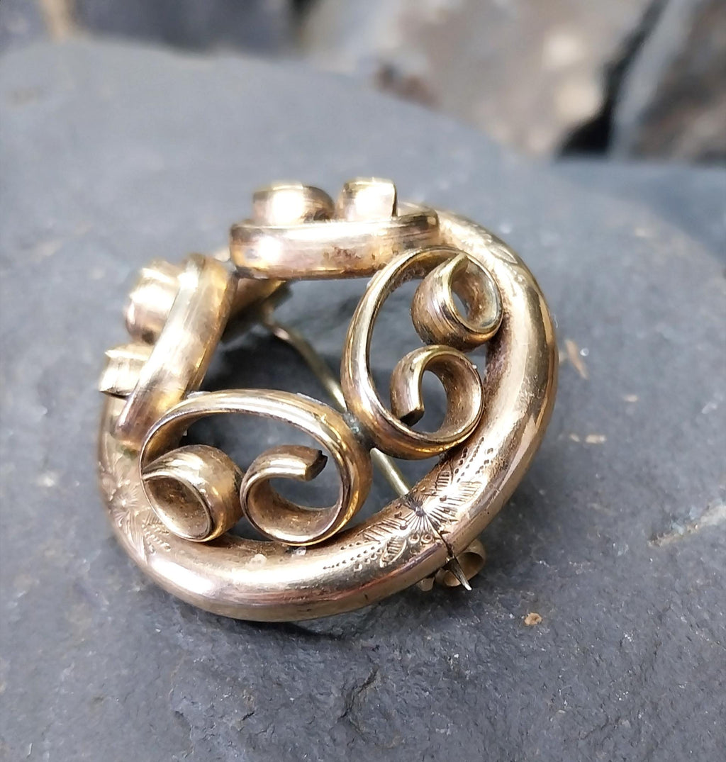 Antique 9ct Rolled Gold BROOCH - Spiral Design - Victorian - 12.9g