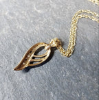 Vintage 9ct Gold Sapphire Pendant Necklace Leaf / Feather on 18" - 1.8g