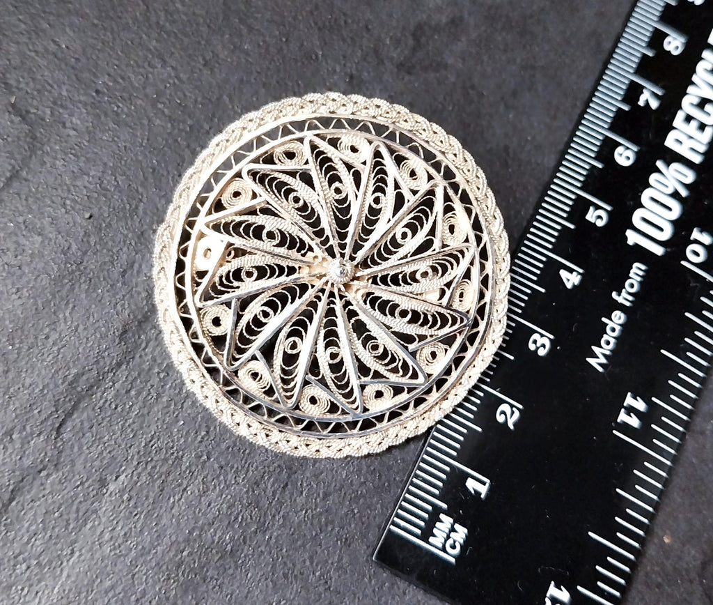 Antique Silver FILIGREE STAR Brooch - Sterling Pin - 7.8g