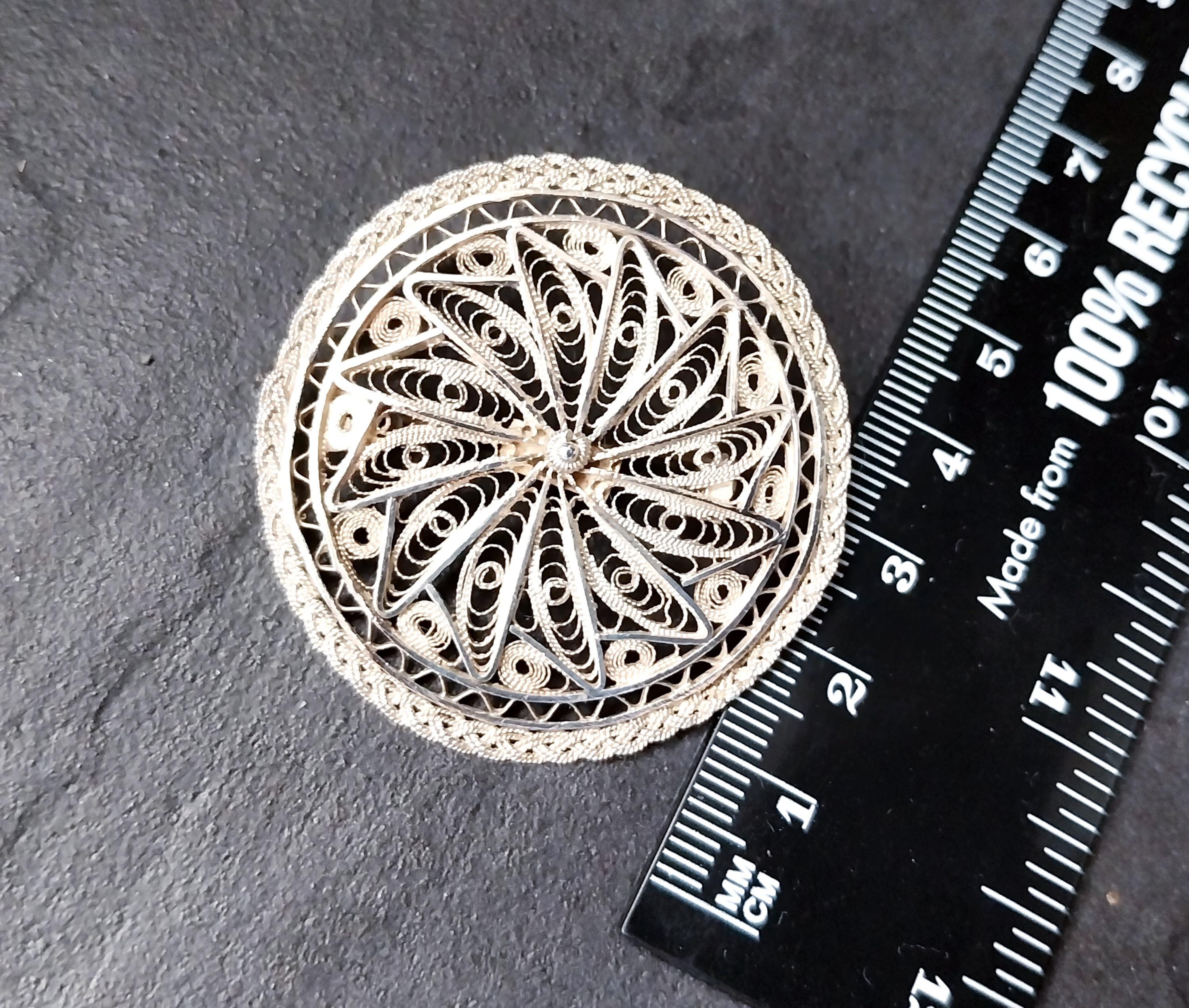 Antique Silver FILIGREE STAR Brooch - Sterling Pin - 7.8g