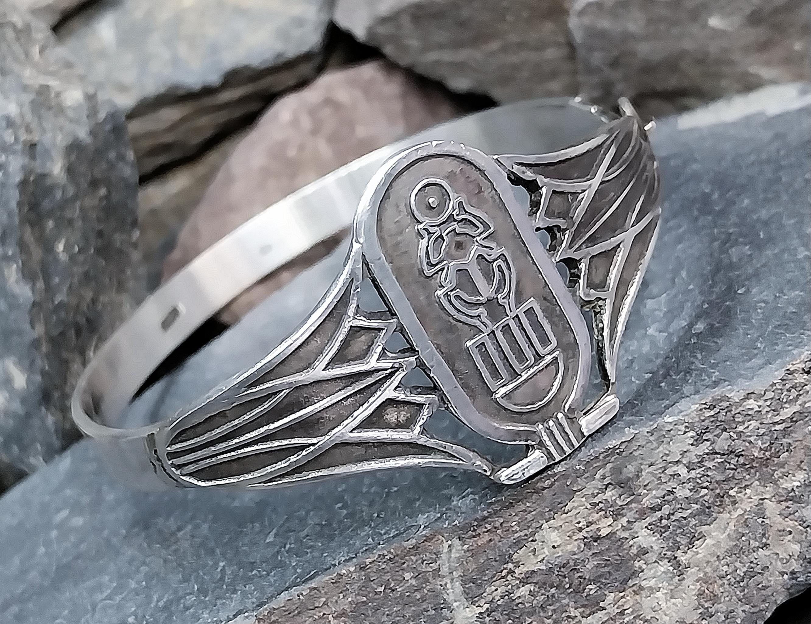 Vintage Sterling Silver Ra God ofCreation Bangle Bracelet - Egyptian - 21.7g