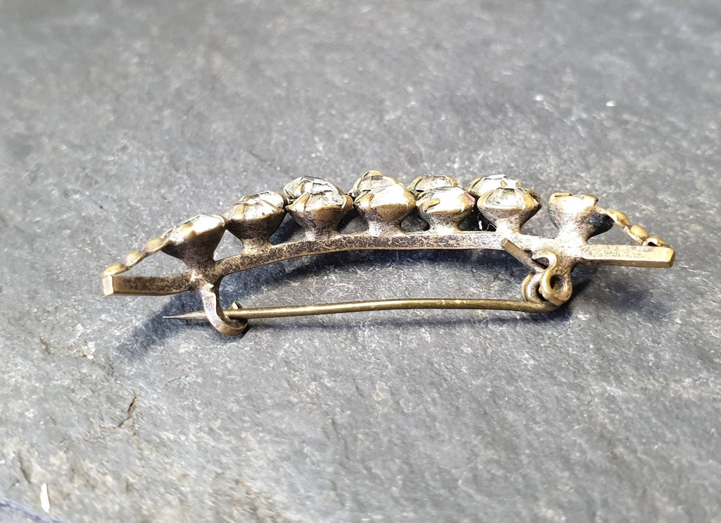 Antique Edwardian Crescent Moon BROOCH - Paste Stones - 2.7g
