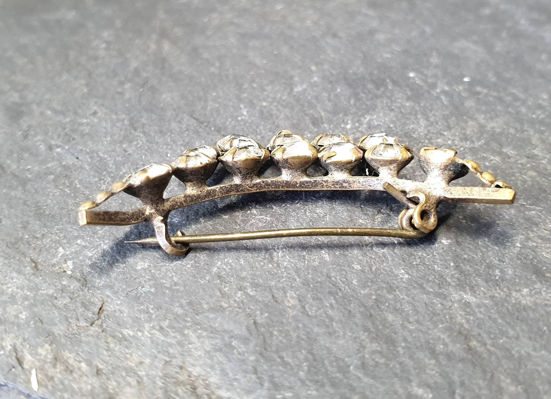Antique Edwardian Crescent Moon BROOCH - Paste Stones - 2.7g