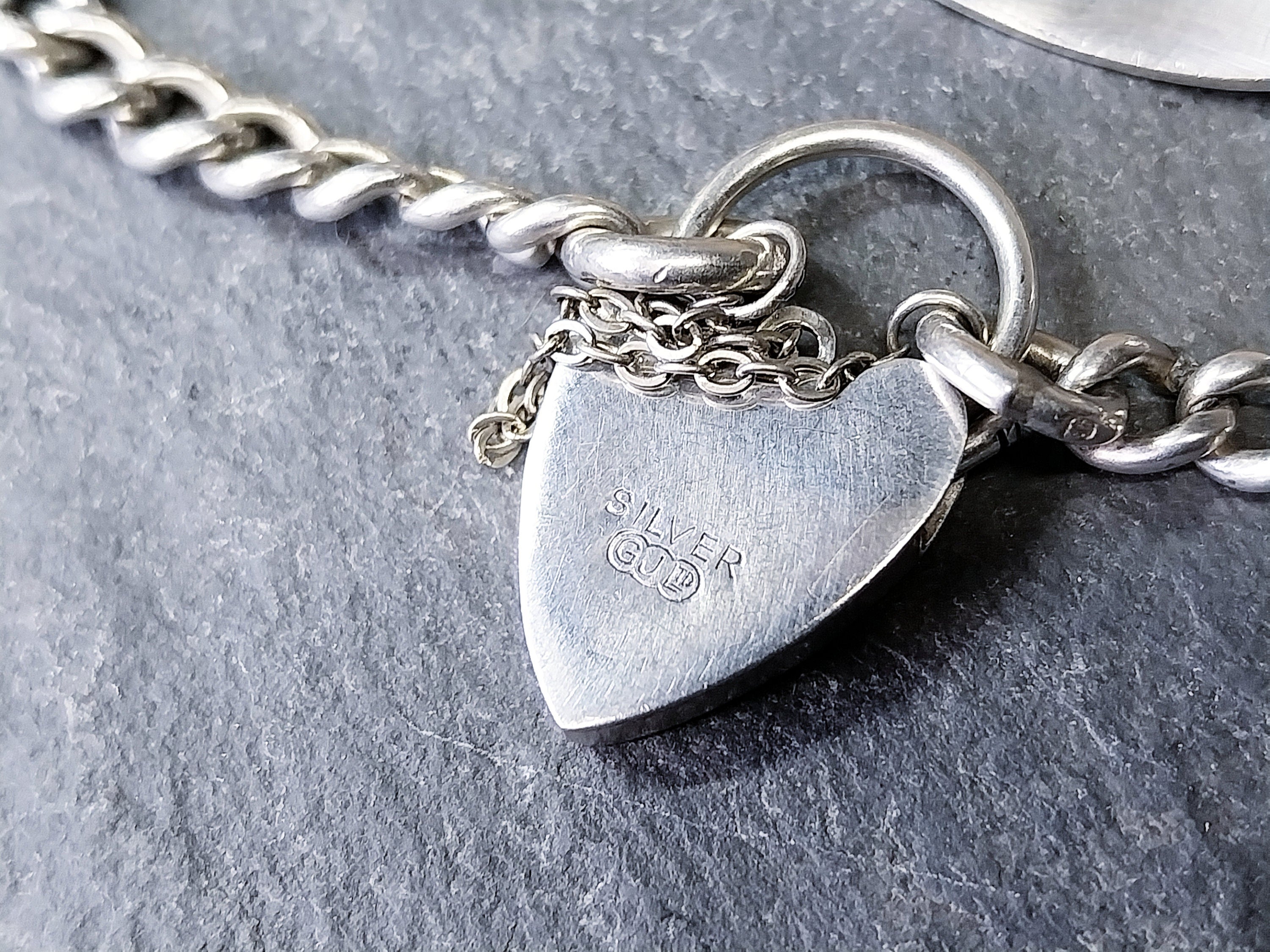 GEORG JENSEN Silver Identity Link Bracelet with Engraved Heart Clasp Padlock - 17.8g