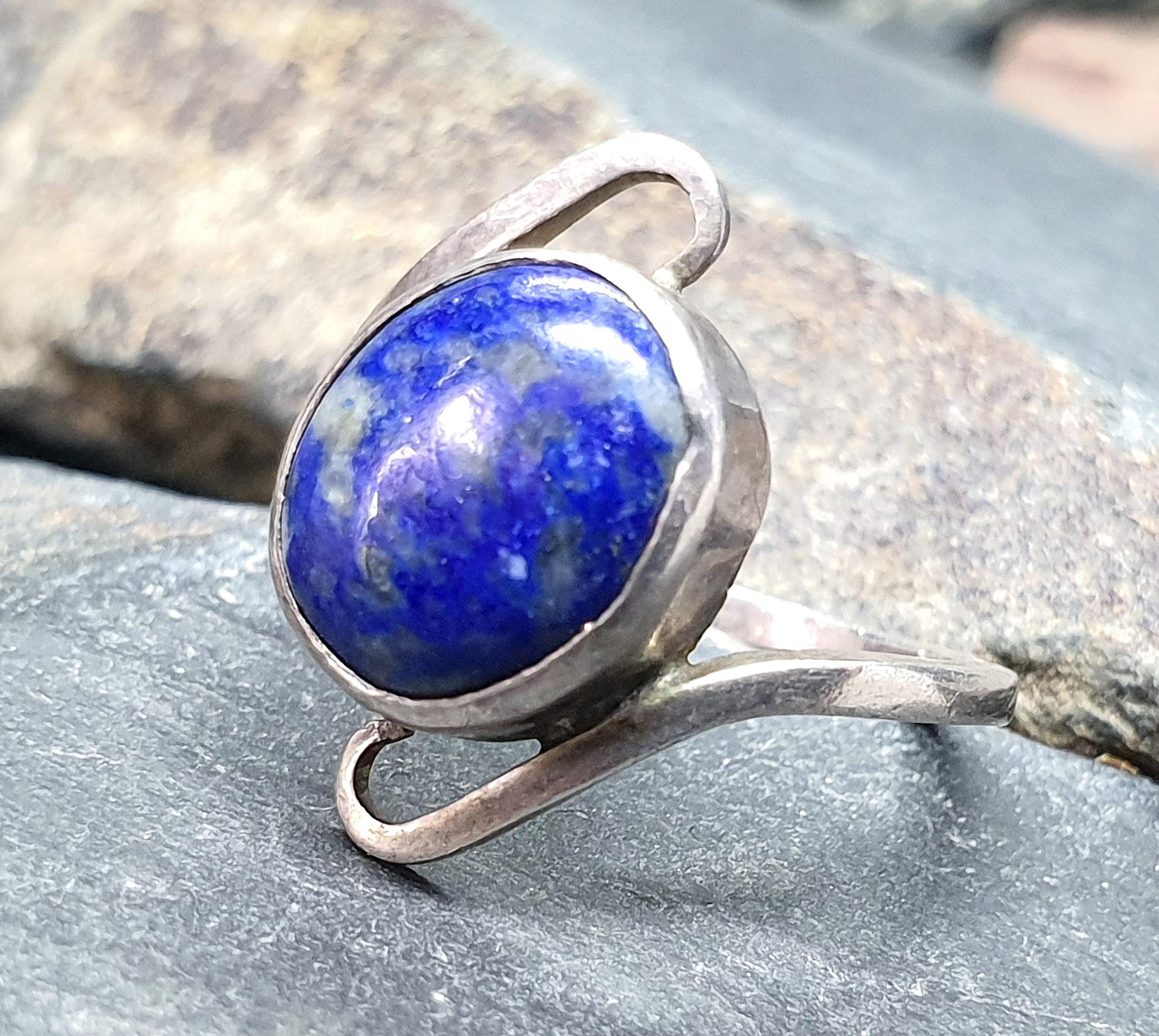 Vintage Lapis Lazuli Sterling Silver Ring - uk size M (6) - 3.2g