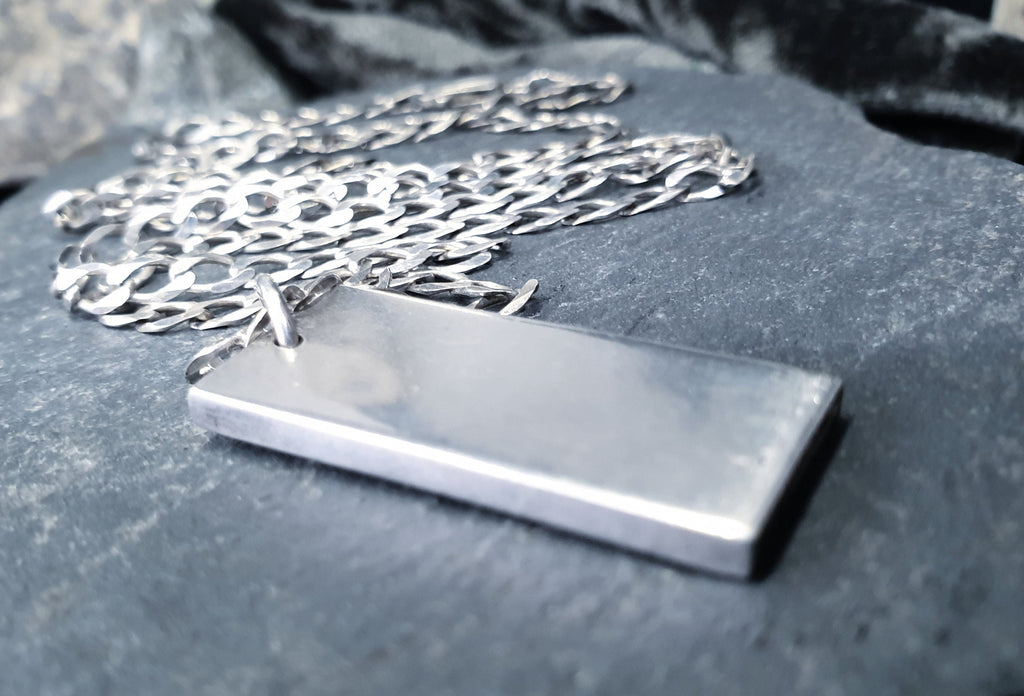 Heavy Silver INGOT PENDANT 1977 on Curb Chain Necklace - 24" Long Fully Hallmarked - 26g