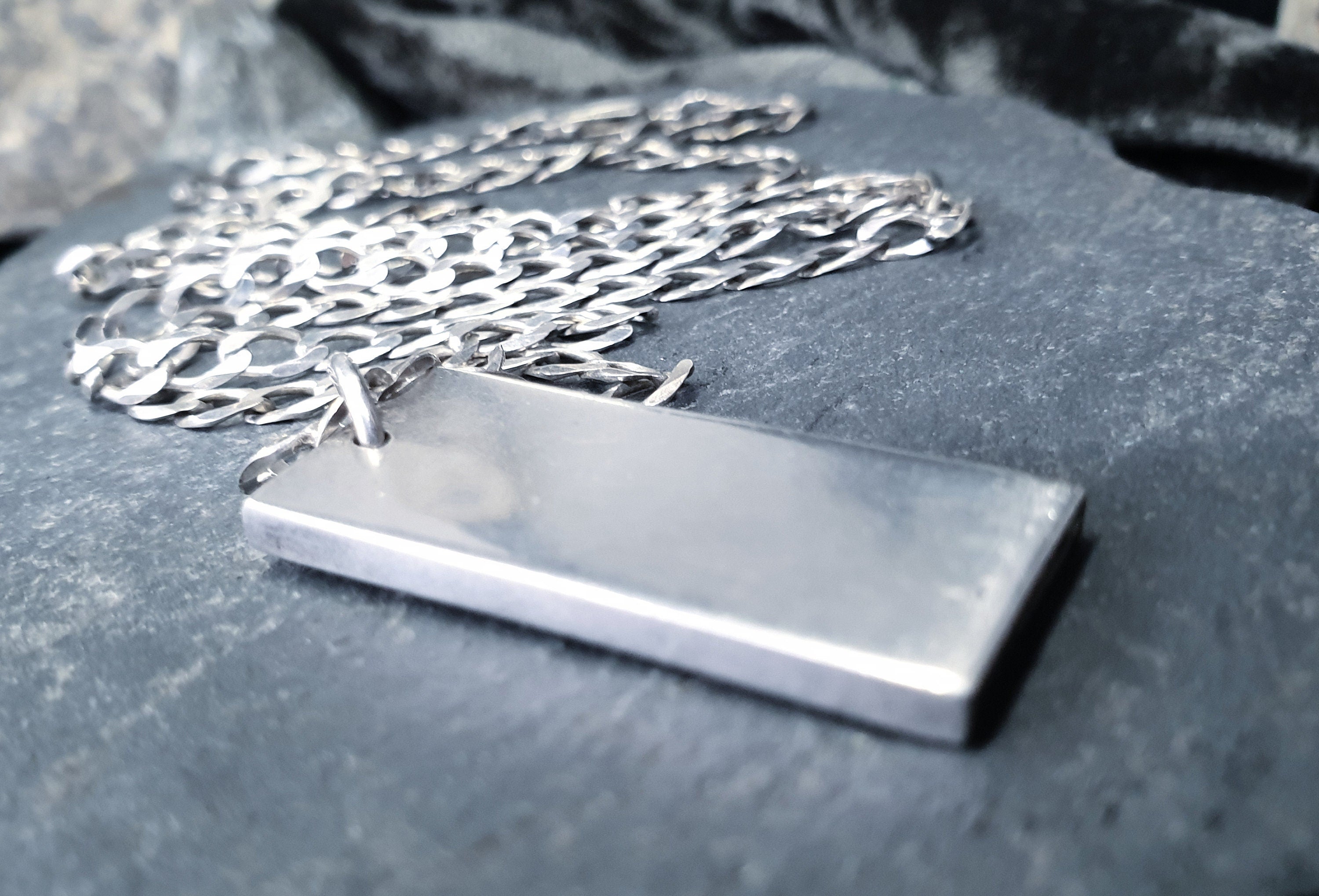 Heavy Silver INGOT PENDANT 1977 on Curb Chain Necklace - 24" Long Fully Hallmarked - 26g