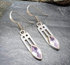 Sterling Silver Dangle Earrings - with Purple amethyst Stone - 3.5g