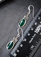 Sterling Silver Dangle Earrings - with Forest Green Agate GemStone - 4.7g