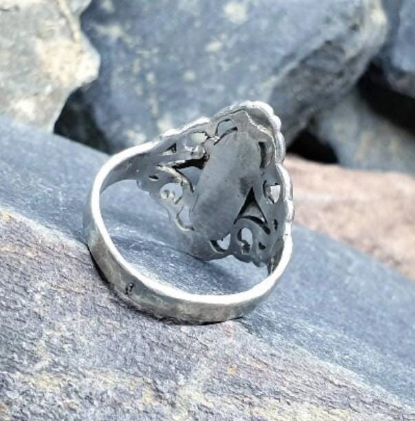 SILVER ONYX RING - Jet Black Stone - Size uk M ( usa 6.5) - 3.2g