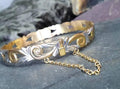 Vintage 9ct Rolled GOLD BANGLE - Beautiful Scroll with Safety Chain - 11.6g