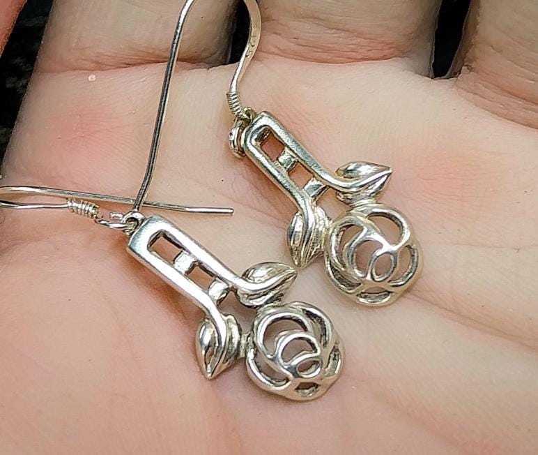 Kit Heath Sterling Silver Dangle Earrings - Rose Drop - 3.2g