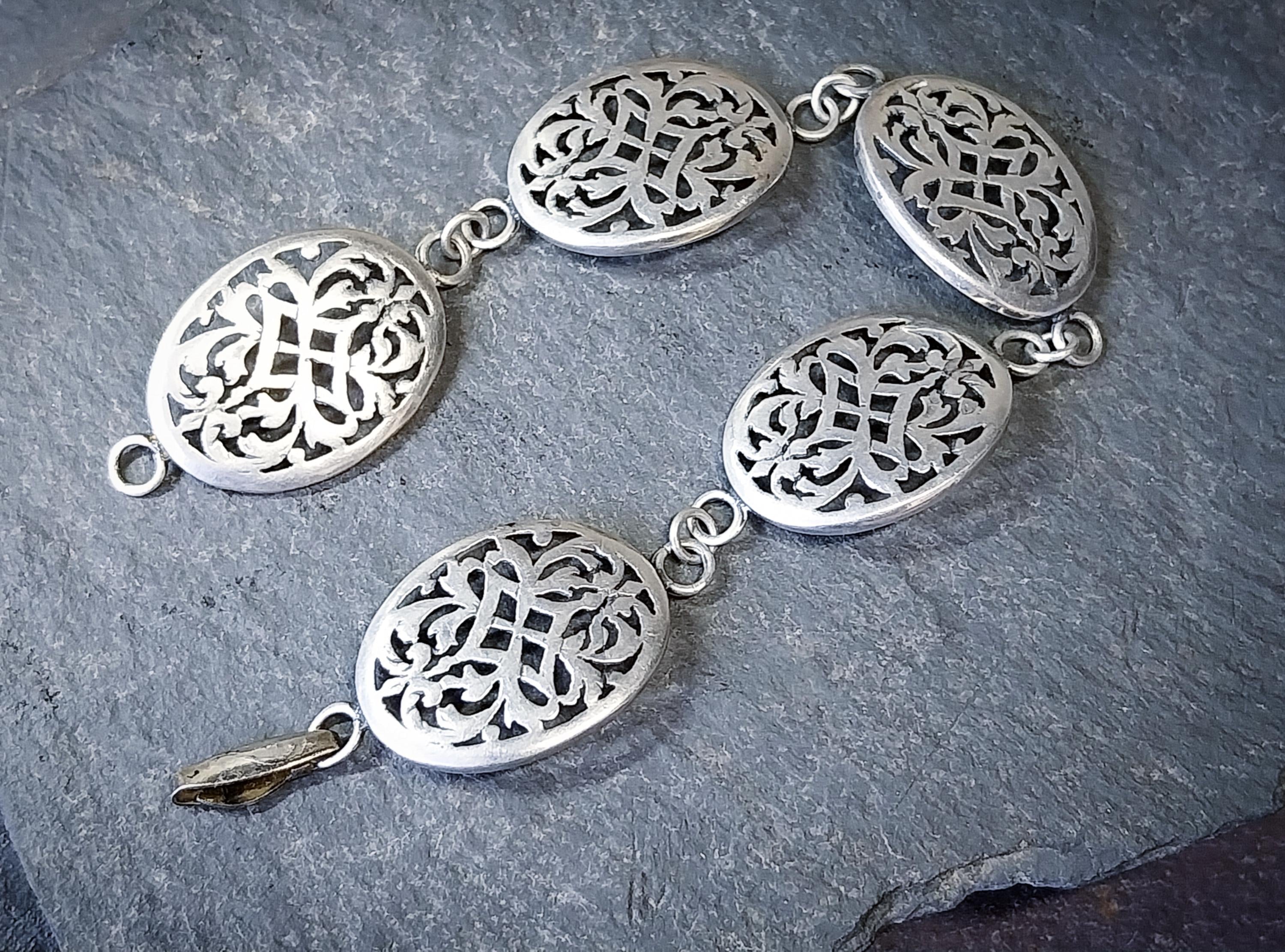 Vintage Silver Panel Bracelet - Victorian Style 18cm - 8.7g