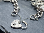 Vintage Silver CHARM BRACELET with 4 Charms and heart padlock clasp - 29.1g