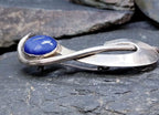 SILVER MODERNIST Brooch with Blue Agate Cat eye gemstone - 7.7g
