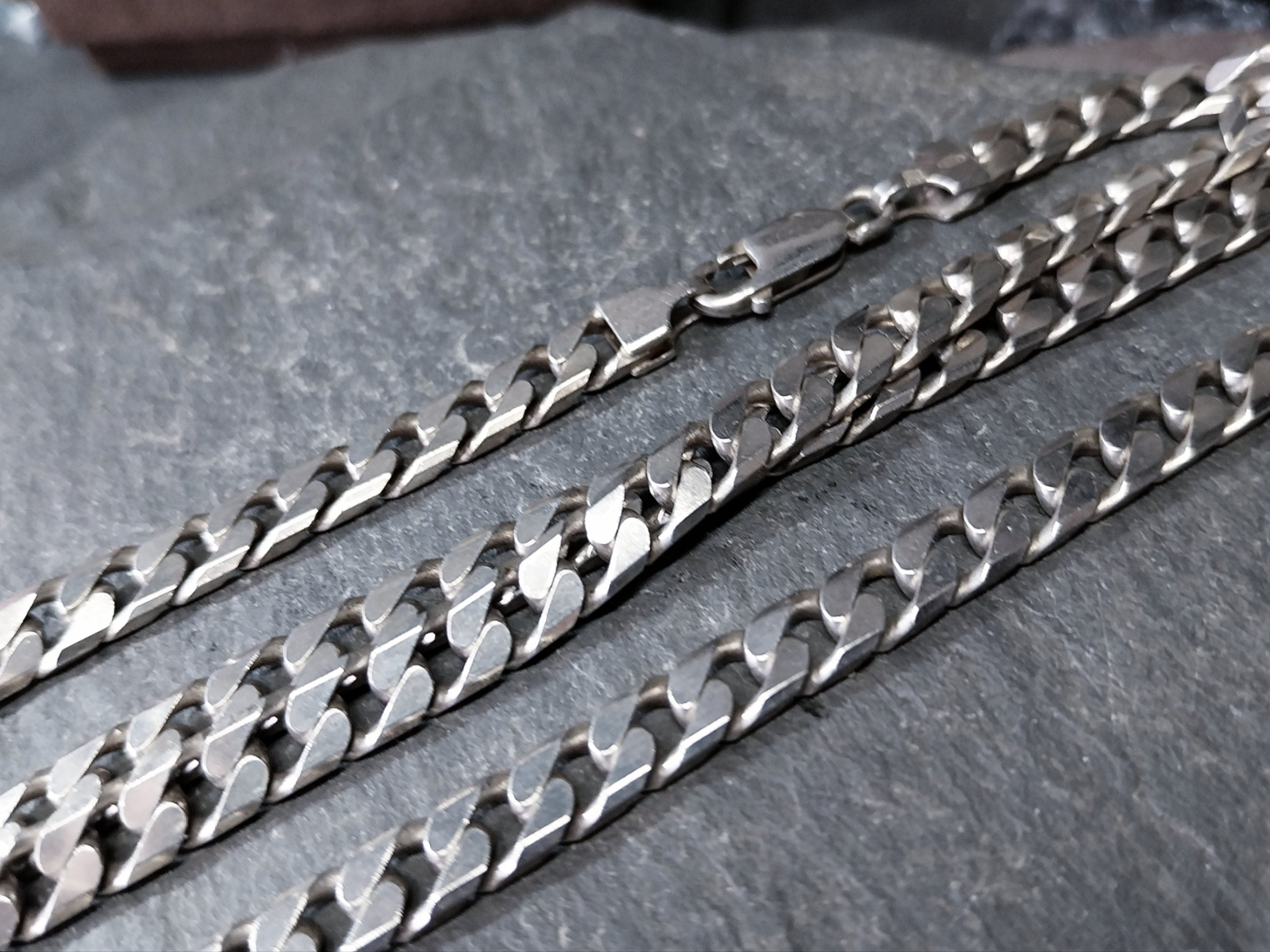 Chunky STERLING SILVER Flat Curb Link Chain Necklace - 20" Long - 33.1g