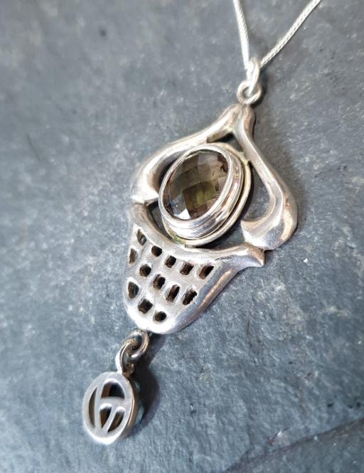 Vintage Sterling Silver Smoky quartz PENDANT NECKLACE - 20" - 6.3g