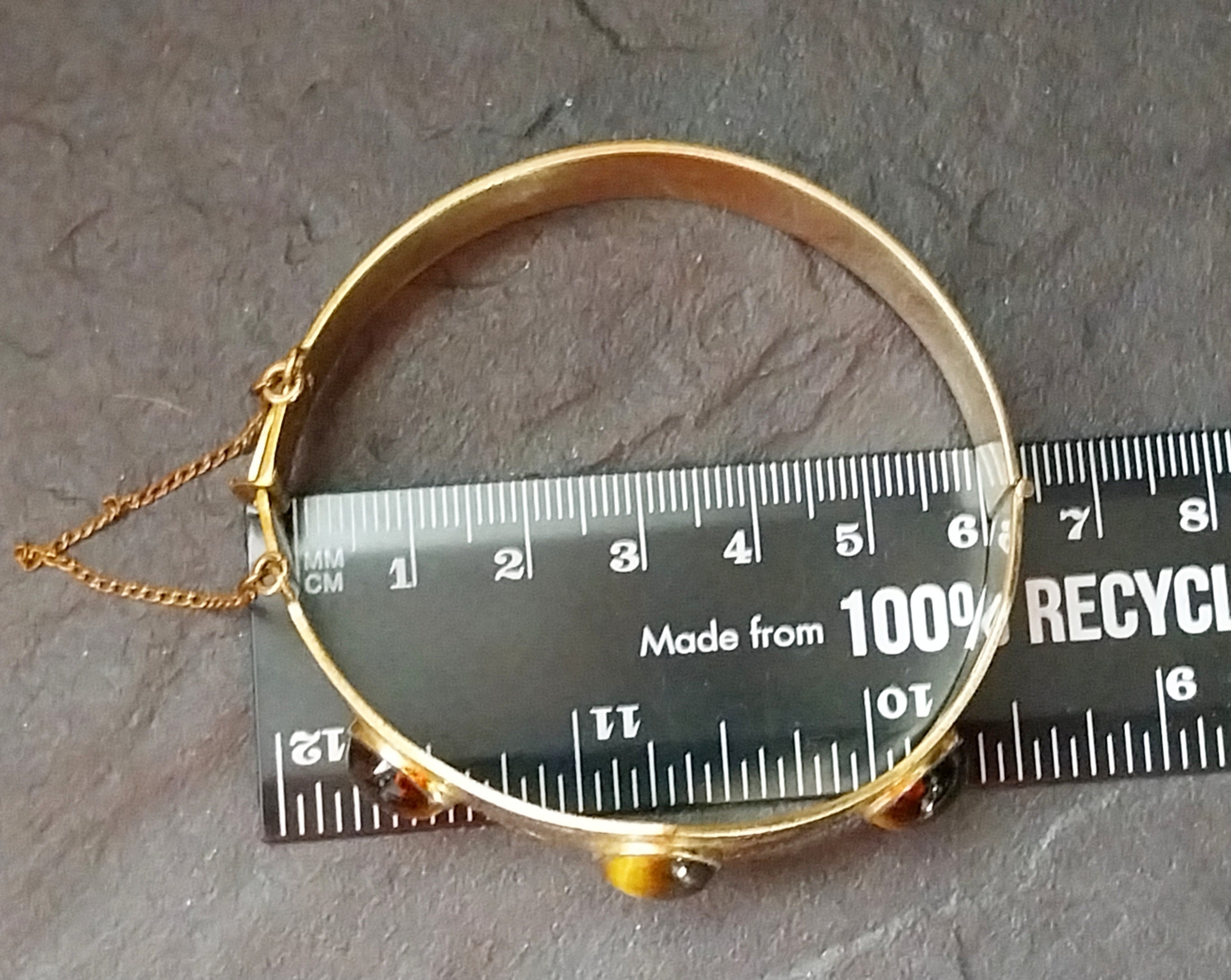 Vintage 12ct Rolled Gold Tigers Eye BANGLE Bracelet - Excalibur - 24.2g