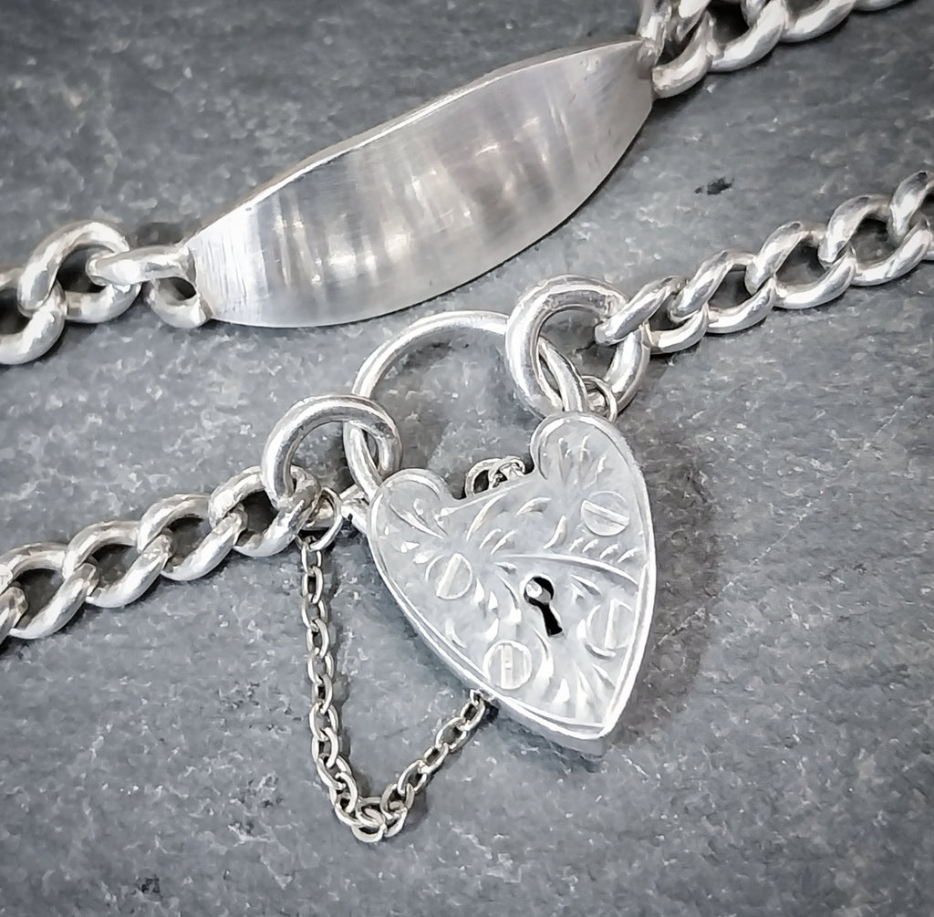 GEORG JENSEN Silver Identity Link Bracelet with Engraved Heart Clasp Padlock - 17.8g
