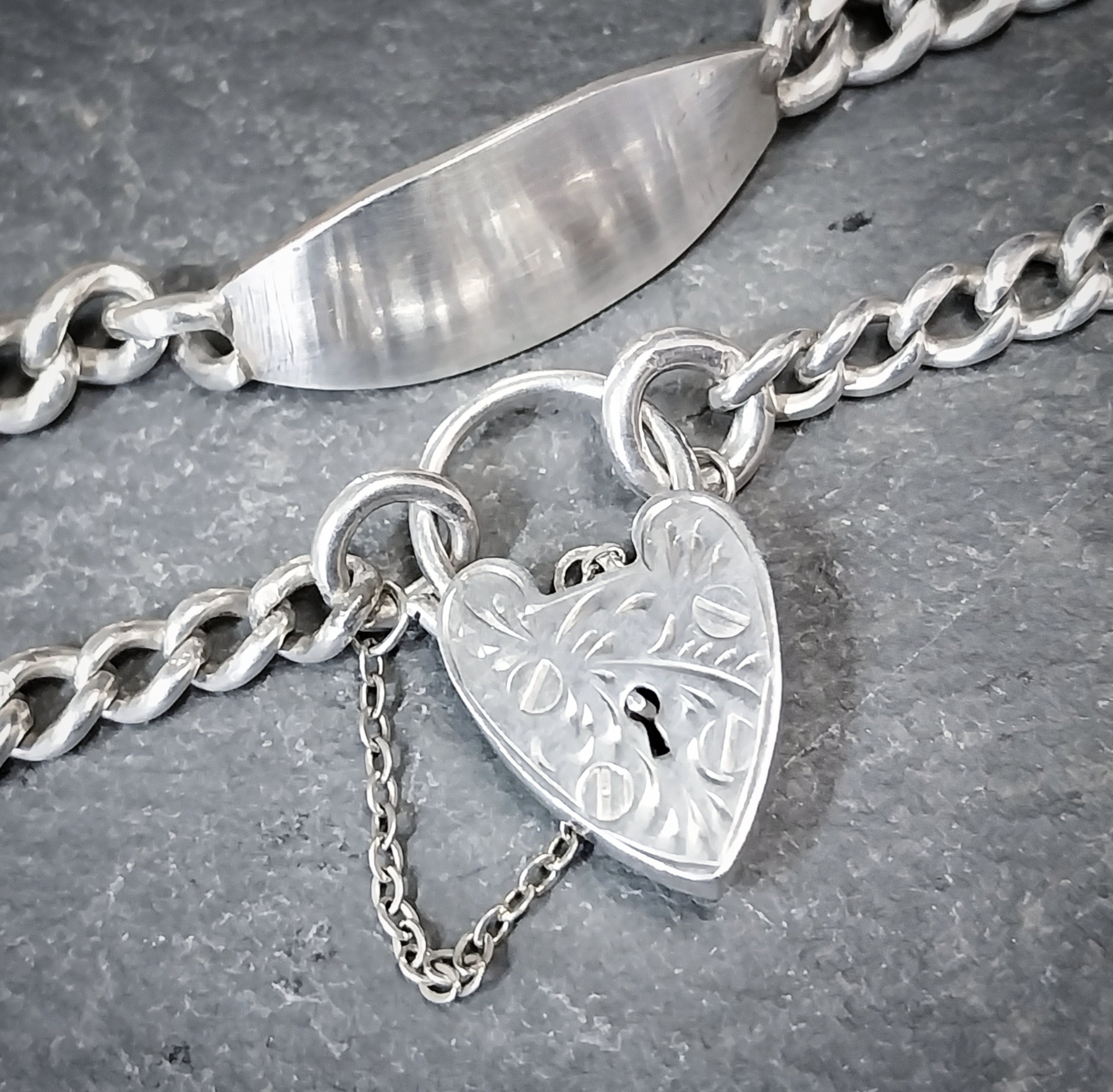 GEORG JENSEN Silver Identity Link Bracelet with Engraved Heart Clasp Padlock - 17.8g