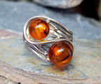 Sterling SILVER AMBER RING - Honey Amber - Size uk M 1/2 (6.5) - 3.2g