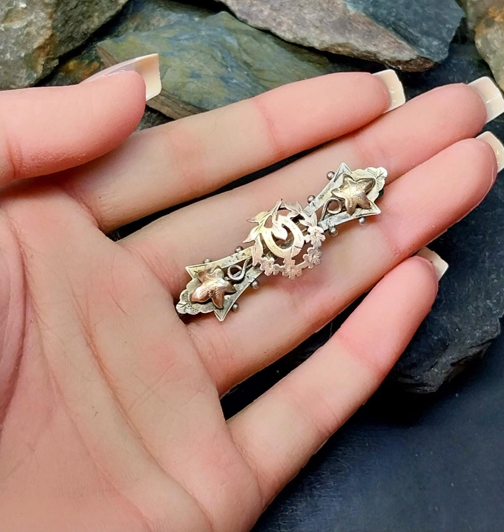 VICTORIAN Sweetheart Brooch - Horseshoe Chester Sterling Silver c 1902 - 3.9g