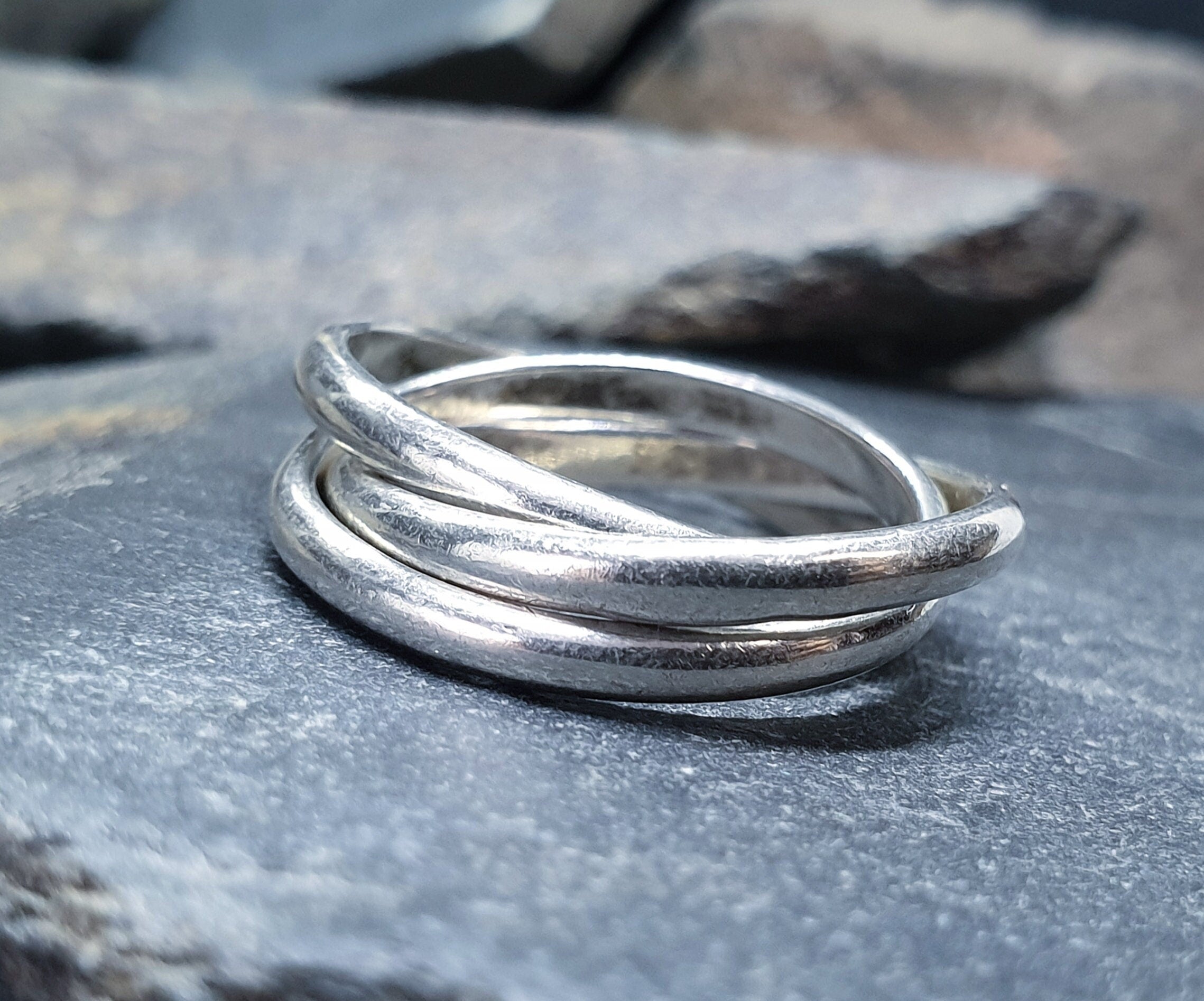 Vintage Triple Band Puzzle Ring - Hallmarked Sterling Silver - Size M (6) - 5.1g