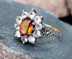 Vintage Art Deco 9ct Gold Ring Cognac Citrine - Size uk 0 1/2 (us 7.5) - 2.8g