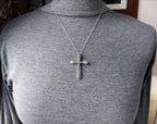 Large Vintage CROSS Pendant Necklace - Sterling Silver on 20" Chain - 7.6g