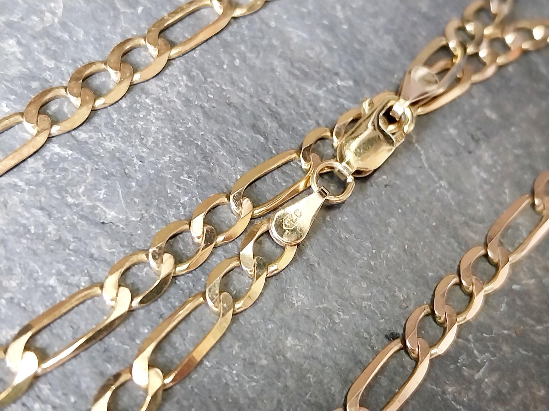 Vintage 9ct GOLD FIGARO Flat Curb CHAIN Necklace - 18" - 6.5g