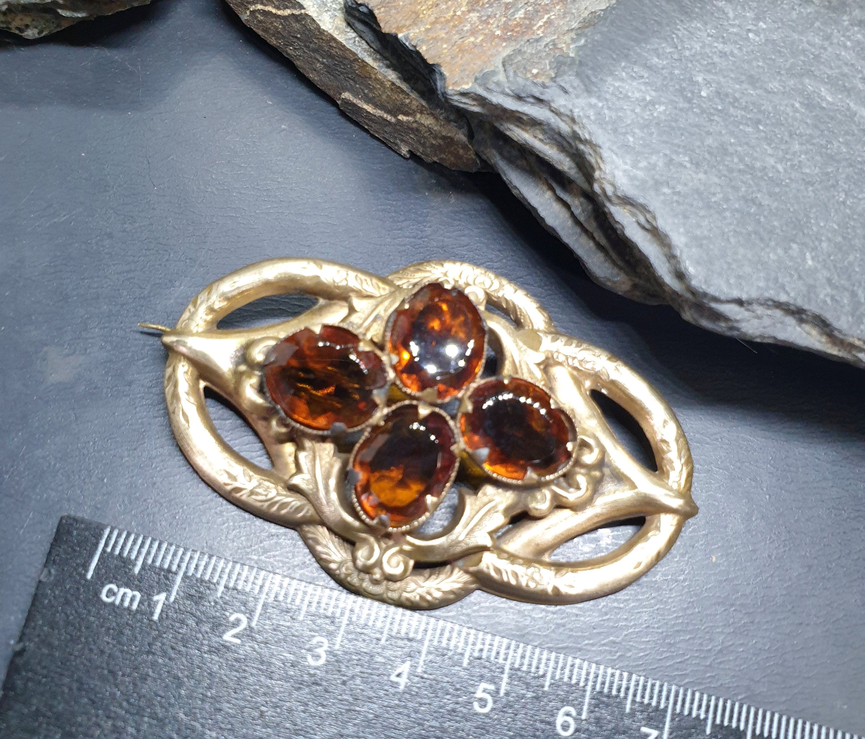 Large Antique VICTORIAN Lovers Knot BROOCH - Brandy Citrine Gemstones 16.7g