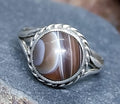 Vintage Sterling SILVER BANDED AGATE Ring - Size uk N (us 6.5) - 3.5g
