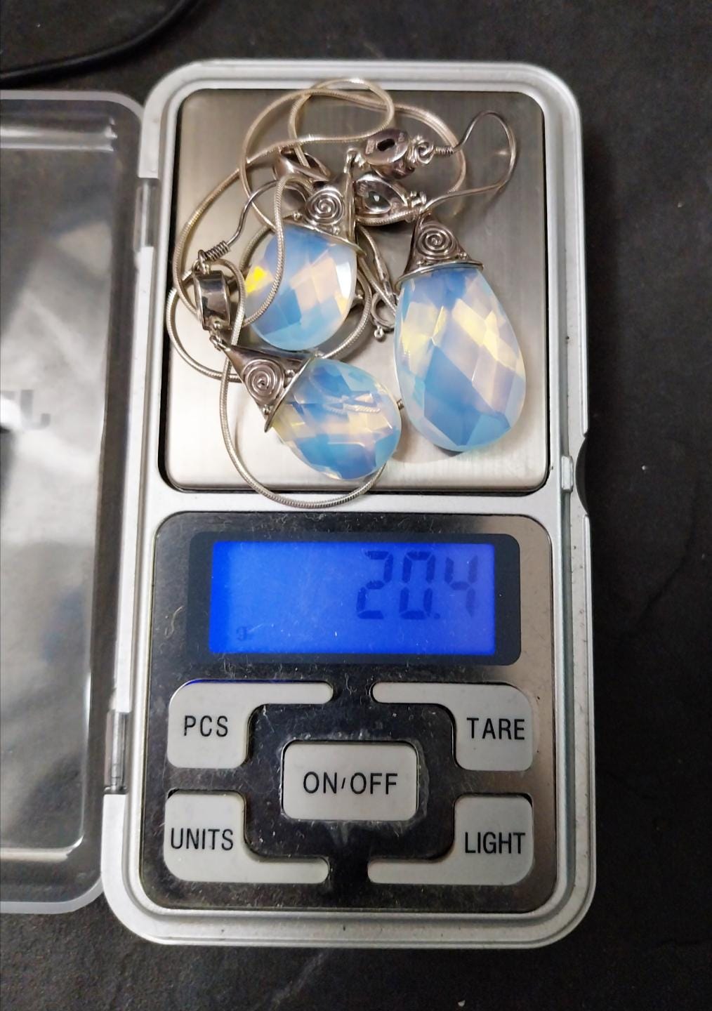 Vintage Sajen Blue Chalcedony & Topaz Necklace and Matching Earrings Set - 20g
