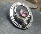 Vintage Silver STAG Brooch - with Purple Amethyst Stone - WBs - 8.2g