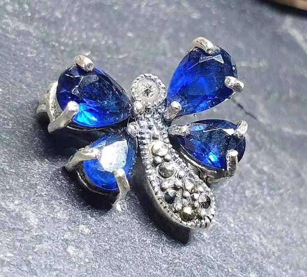 Vintage BUTTERFLY Bug BROOCH with Marcasite Stones, Sterling Silver - 3.3g