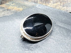 SILVER ONYX BROOCH Pin Victorian Style, Vintage with Jet Black Stone