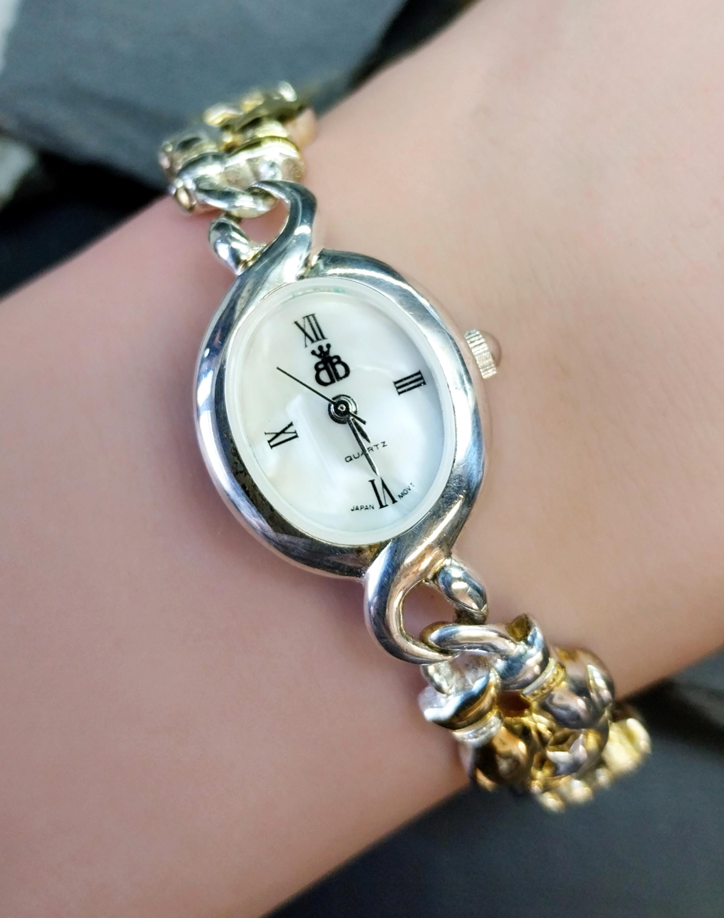 Vintage Sterling Silver WATCH - Double Cat bracelet Strap 18cm - 31.2g