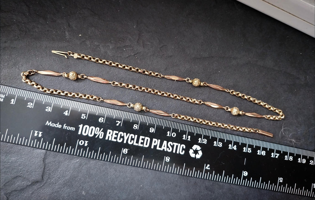 Antique Victorian 9ct GOLD Belcher Chain with Ball Bead and torpedo links 19" - 6.3g