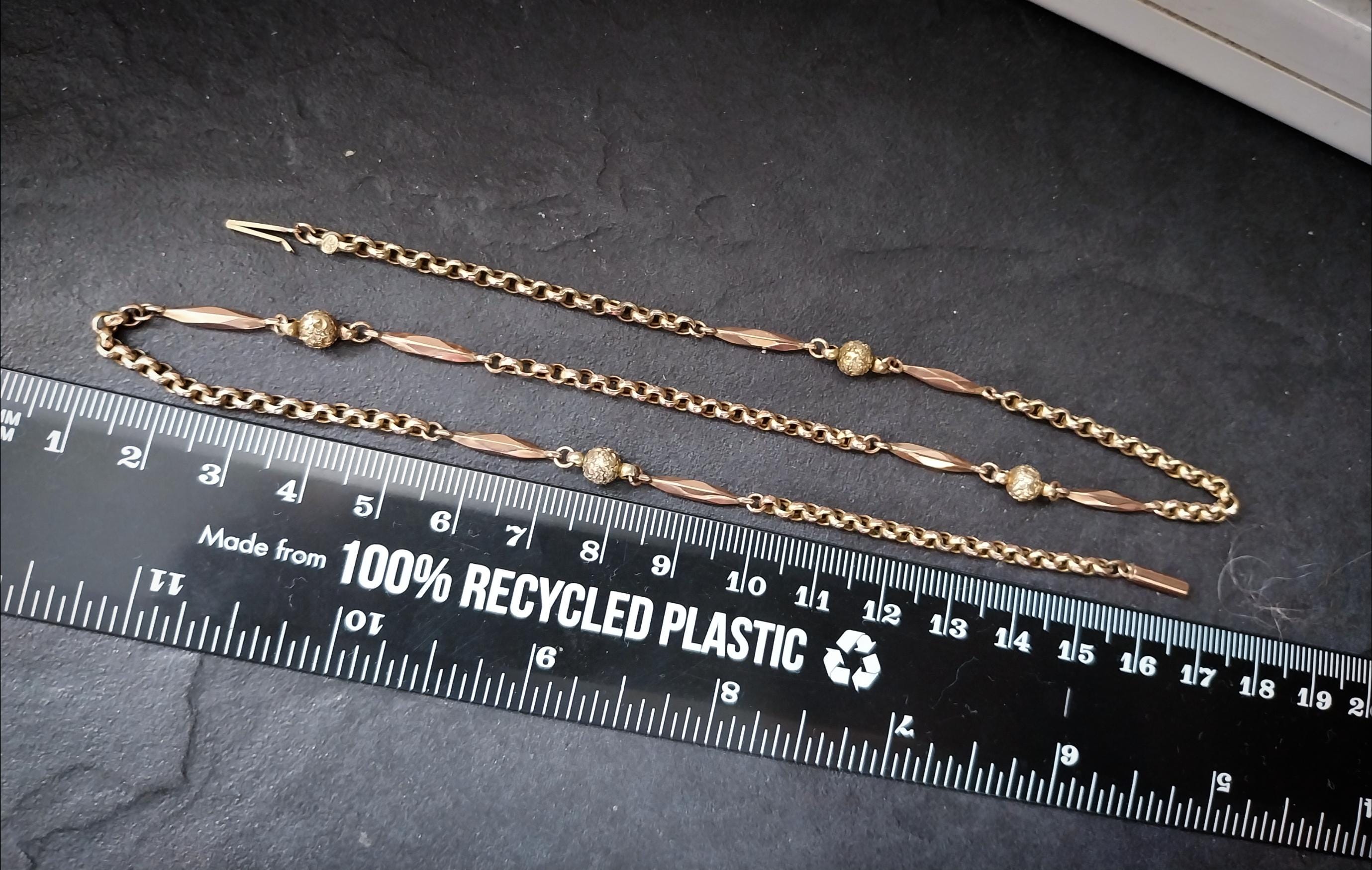 Antique Victorian 9ct GOLD Belcher Chain with Ball Bead and torpedo links 19" - 6.3g