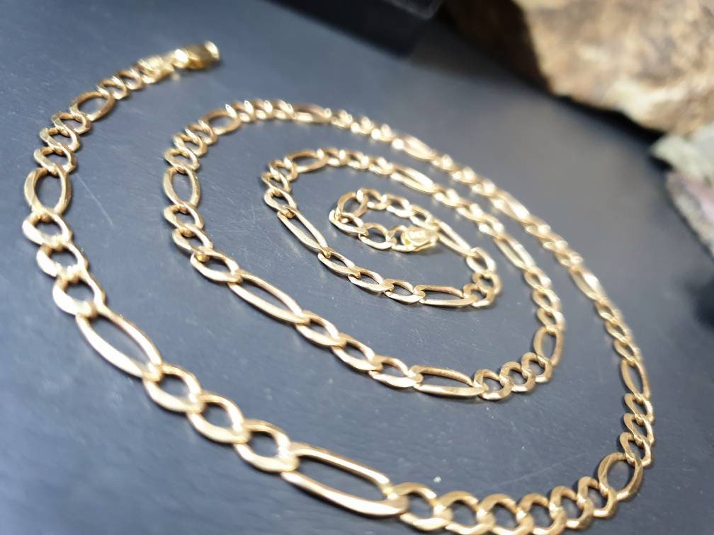 Vintage 9ct GOLD FIGARO Chain Necklace, 22" Long  Hallmarked - 8.8g