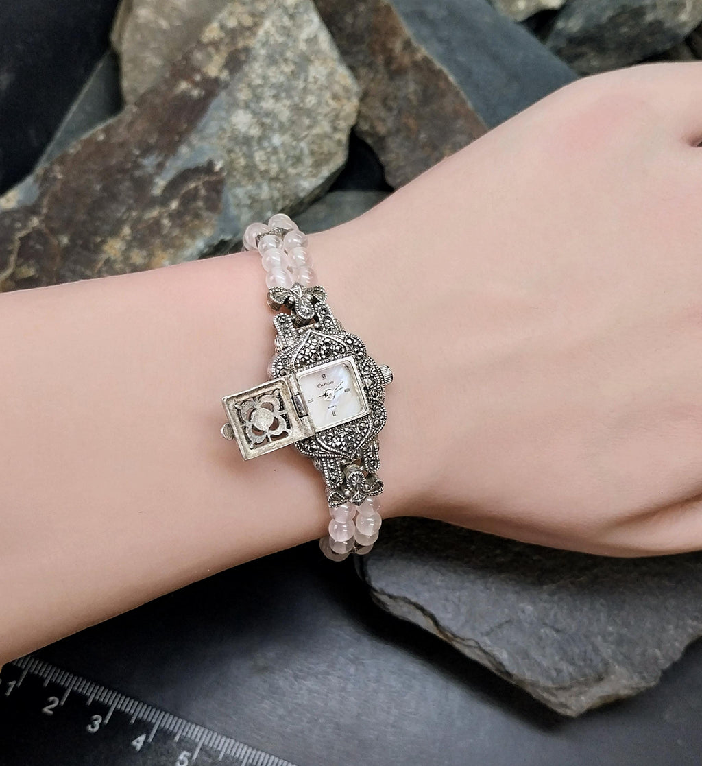 Chateau Sterling Silver Bracelet WATCH with Marcasite Opening Front 18cm - 27.8g