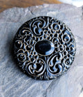 Antique Victorian Gutta Percha Brooch - Large circle Design - 6.2g