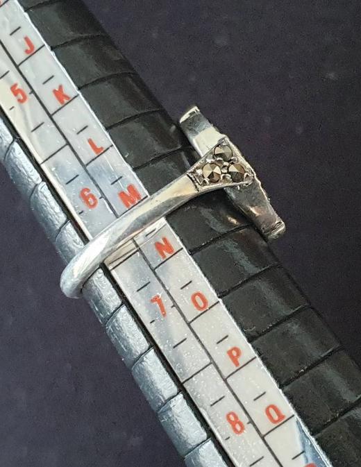 St Silver Celtic Cross ART DECO Ring - with Marcasite Stones - Size uk M (US 6.5) - 4.1g