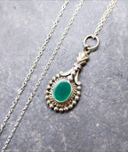 Sterling Silver Green Gemstone Necklace Pendant Drop - on 18" chain - 3.9g